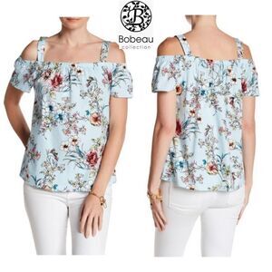 Bobeau floral printed cold shoulder blouse sz S